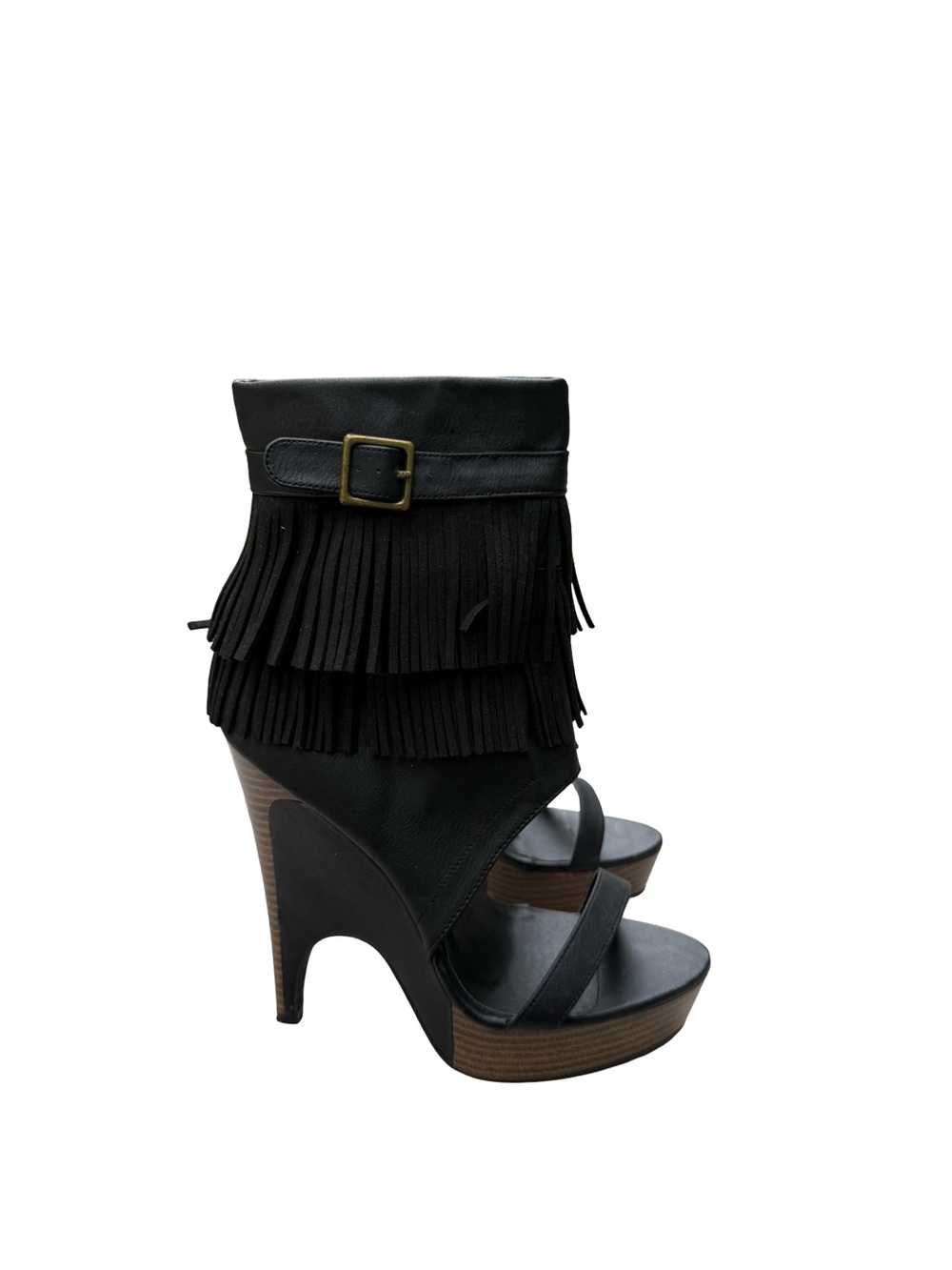 Liliana Black Fringe Platform Ankle Booties